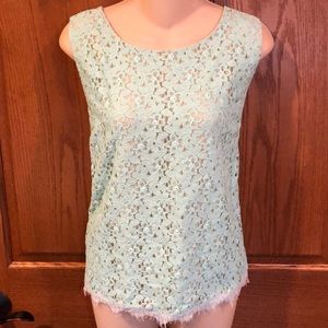 Rafaella Mint Green Sleeveless Lace Top, Large